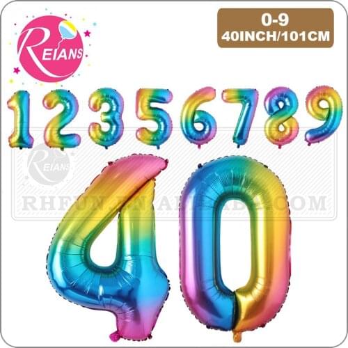 40inch Big rainbow Foil Birthday Balloon Helium Number Balloons Happy Birthday Party Decorations Kids Figures Wedding Air Globos
