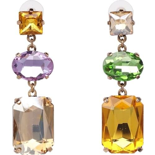 JURAN 2019 new 11 colors fashion jewelry vintage simple statement crystal simole square crystal Drop Earrings for women