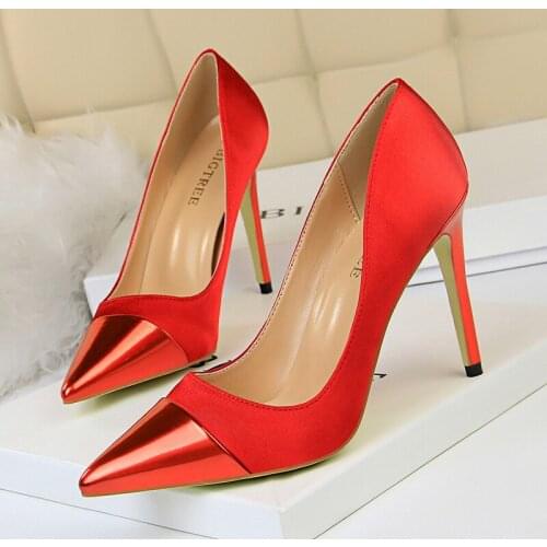 2019 Fashion 10cm High Heels Women Pumps Female Satin Stiletto Heels Silk Pink Shoes Women 1023-2