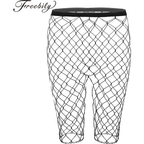 Women Legging Half Pants Black Fishnet Mesh See Through High Waisted Knee Length Slim Fit Leggings Cycling Short Hot Pant