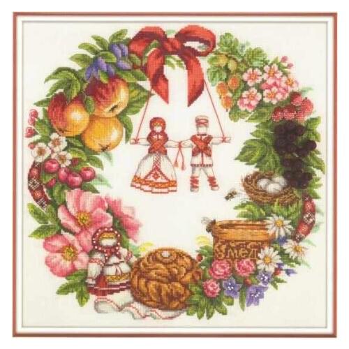 Gold Collection Counted Cross Stitch Kit Fruitfulness Wreath Fruits and Flower Harvest Men and Woman