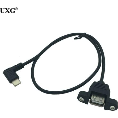 0.5m USB 2.0 A female panel mount to type-c right angled male With screw holes to fix the USB extension cable 50cm