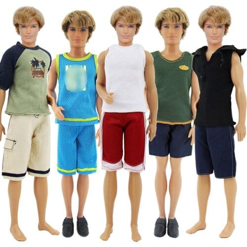 1 Set Random Outfit Daily Casual Sports Wear Short Sleeves Shirt + Shorts Summer Cool Clothes for Ken Doll Accessories Baby Toy