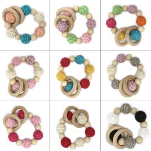 Teether Wooden Beads Ring 1PC BPA Free Accessories Bracelet Teething Toys Chain Nursing Food Grade BPA Free Baby Teethers