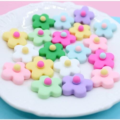 100pcs/Lot 24MM Cute Spring Flower Shape Resin Cabochons DIy Jewelry Findings Girls Hair Elastic Band Decor Floral Cameo Stick