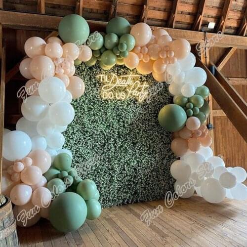 150pcs Avocado Green Memorial Day Party Arch Backdrop Baby Shower Event Celebration Doubled Cream Peach Birthday Balloon Garland