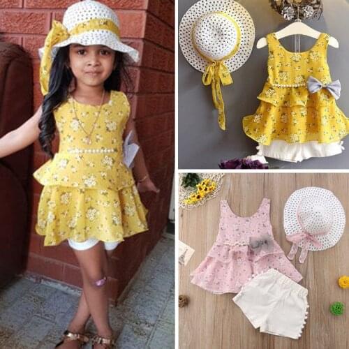 2020 New Kids Baby Girl Summer Clothes Cotton Ruffle Strap T-shirt +Short White Denim Pants Kid 3Pcs Summer Fashion Outfits