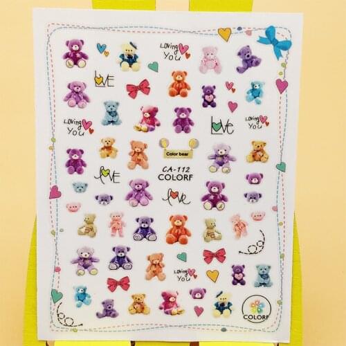 3D Stickers for Nails Bow Cute Bear Love Heart Design Nails Art Decoration Manicure Sticker Decals Slider Nail Foil Accessories