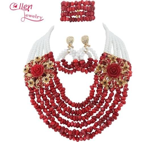 African Coral Jewelry Sets Coral Beads Necklace Set Nigerian African Wedding Beads Jewelry Sets W7932