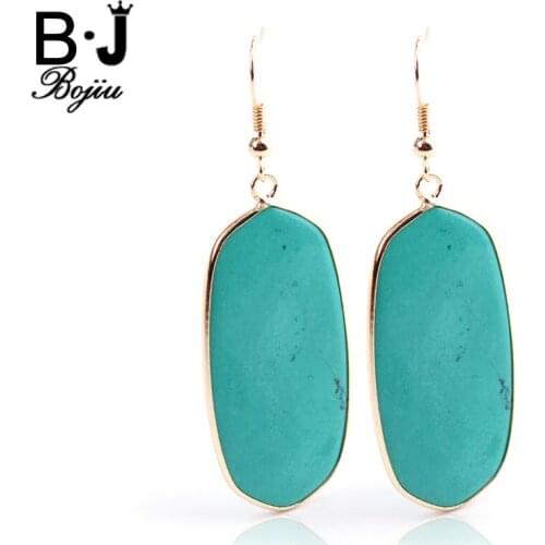 Bojiu Colorful Natural Stone Flake Dangle Earrings Classic Women Drop Earrings Christmas Festival Gift New Jewelry EA035