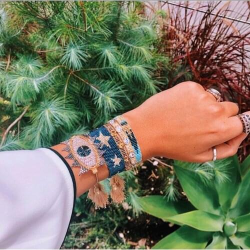 BLUESTAR 2021 Femme Evil Eye Bracelet Star Pulseras Mujer Handmade MIYUKI Bracelets For Women Crystal Jewelry Tassel