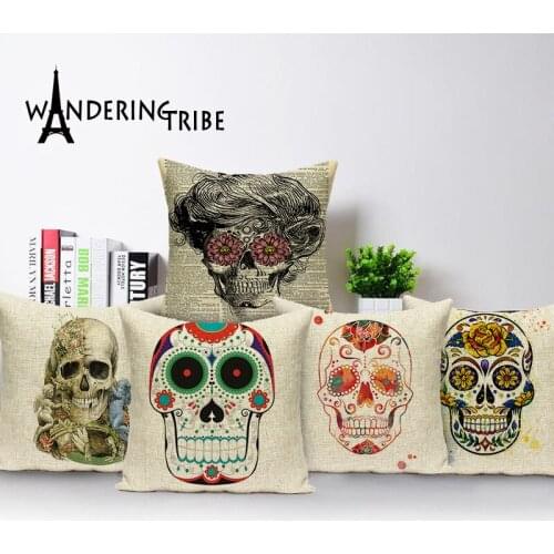 Square colorful Home Cushion Decorative soft seat car Covers linen suit family novel flower black white Skull pillowcase
