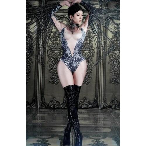 Crystals Tassels Sleeve Stretch Jumpsuits Sexy Singer Host Stage Wear Celebration Performance Costume Nightclub Fringes outfits