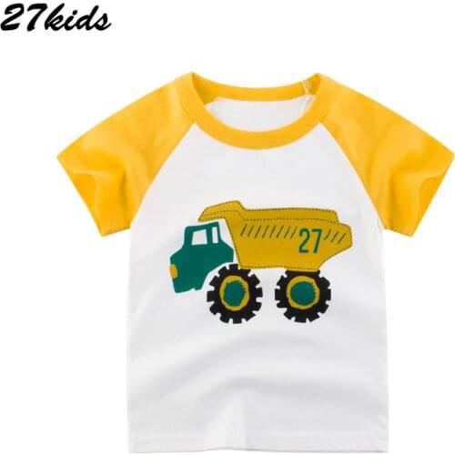 27kids Tractors Pattern T-shirts Boy Tops Clothes Summer 2019 Children Shirts for Baby Girls Shorts Clothing Camisetas nino