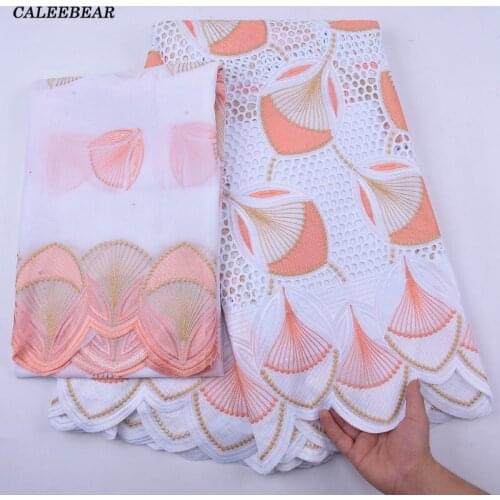 Hot Sale 5+2 Yards Peach Cotton African Lace Fabric 2020 High Quality Swiss Voile Lace In Switzerland For Nigerian Dresses S2027