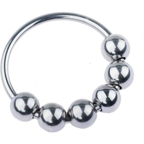 Stainless Steel Cock Rings Movable Six Beads Penis Rings Male Delay Ejaculation Ring Adult Products Sex Toys for Man