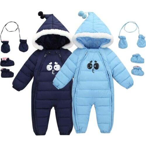Baby onesies cartoon hooded long romper for baby boys and girls in winter thick warm cotton romper for baby boys and girls