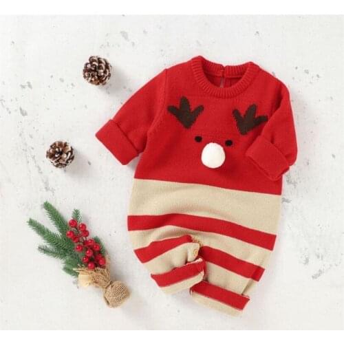 Christmas Baby Romper Jumpsuit Newborn Knit Baby Clothes Deer Girls Boys Romper Sweater Infant Baby Playsuit Overall Baby Outfit