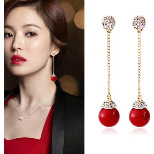 Korean Elegant Bride Long Tassel Pearl Earrings Rhinestone Ear Clips Non Pierced Earrings Women Fashion Wedding Accessories