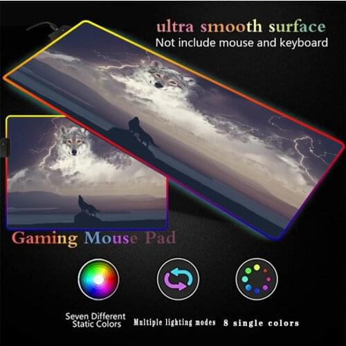 Animal Wolf Demon Slayer RGB Mouse Pads Colorful Glowing Desk Pad L XL XXL Anti-slip Waterproof Gaming Mice Keyboard Pad