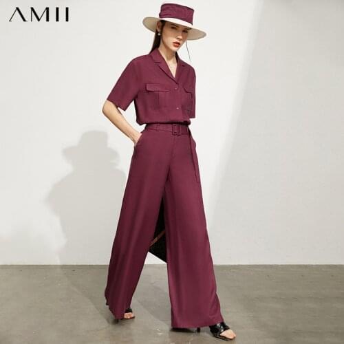 Amii Minimalism Summer New Fashion Suit For Women Offical Lady 100%Linen Womens Shirt Solid Loose Womens Pants 12140543