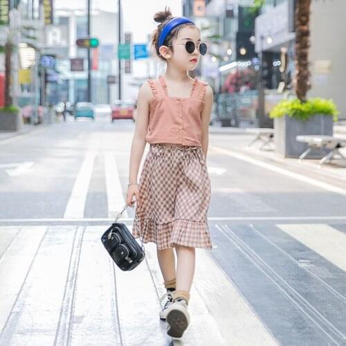 Summer Childrens Clothing Girls Vest Top+plaid Skirts Fashion Girls Clothes Set Teenage Girls Clothing 4 6 8 12 Years