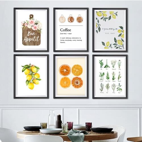 Lemon Canvas Oil Painting Prints Kitchen Wall Art Decor Lemon on the Branch Fruit Pictures Home Room Wall Decoration Poster