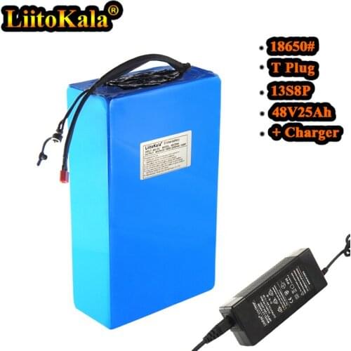LiitoKala 48V 25ah 48V battery 18650 13S8P Lithium Battery Pack 1000W electric bicycle battery Built in 50A BMS+54.6V 2A charger