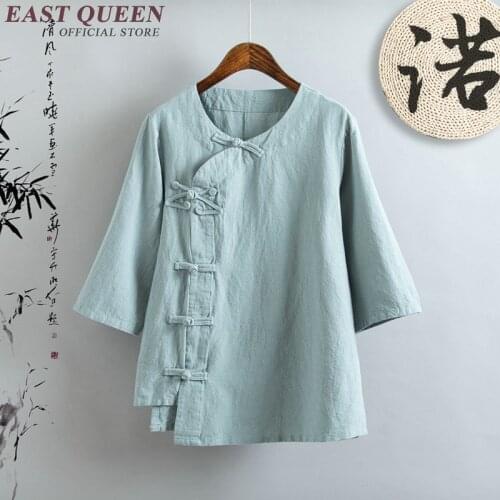 Linen shirt women linen clothes cheongsam top Chinese style mandarin collar blouses solid color linen shirt AA2670 YQ