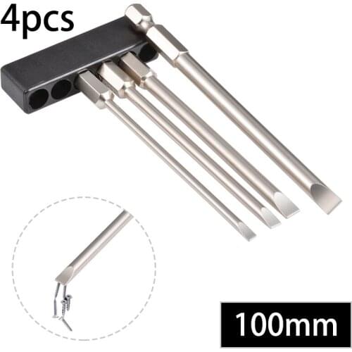 HOEM 4Pcs/set 100mm Slotted Tip Magnetic Slotted Screwdrivers Bits Flat Head Slotted Screwdriver Set S2 Alloy Steel2.0-6.0mm