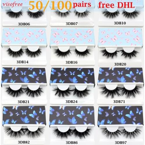 Wholesale Mink Eyelashes 50/100 pcs Free DHL Visofree Eyelashes 25MM Lashes Fluffy Faux Cils Natural Long 3D Mink Lashes in Bulk