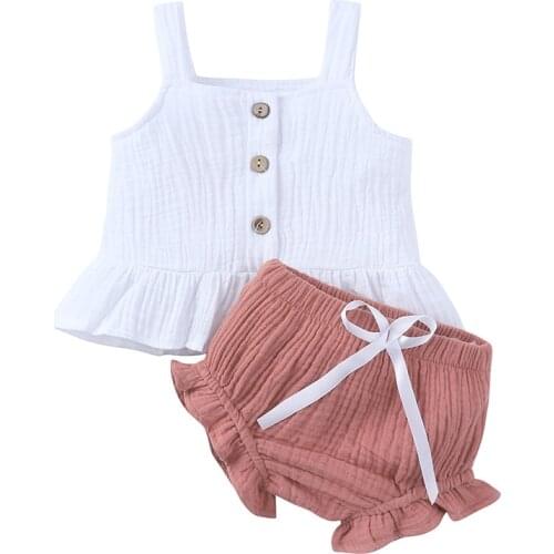 Girl Clothing Girls Outfits Ruffle Sleeveless Clothes+Girls Bloomers Newborn Diaper Cover Baby Pants Cotton Summer Sets Fashion