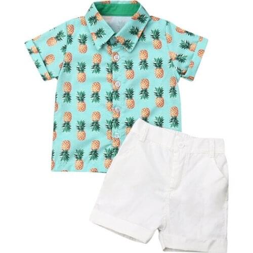 1-6Y Summer Kids children Pineapple print Baby Boys Gentleman Shirt Tops Shorts Pants Casual Clothing Holiday Beach Cute set