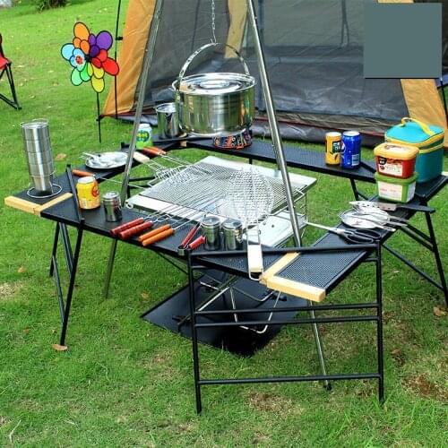 Outdoor Camping Portable Table Barbecue Multi-Function Combination Table Self-driving Picnic Table Net Shelf Folding Table Rack