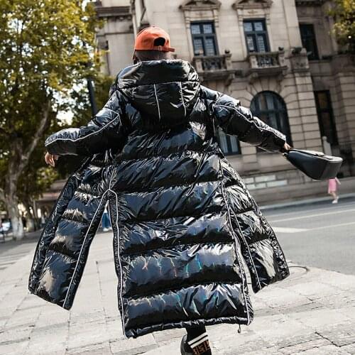 Winter Glossy Down Coats Womens Warm White Duck Down Jacket Coat Female Long Warm Thick Down Parka Star With The Same Paragraph