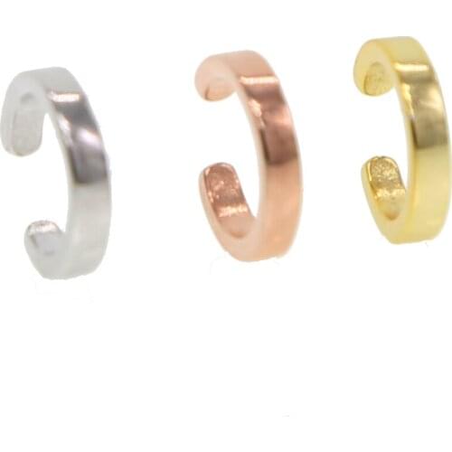 100% 925 Sterling Silver Simple Circle Cuff Plain High Polished Women Girl No Pierced Three Color Stack Cuff Earring