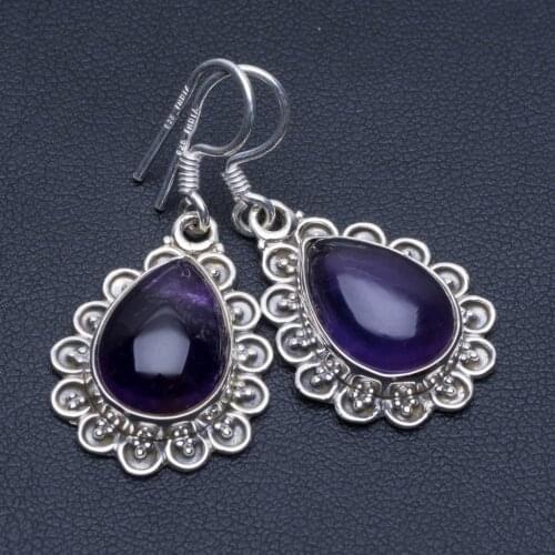 Natural Amethyst Unique Punk Style 925 Sterling Silver Earrings 1 1/4" P1643