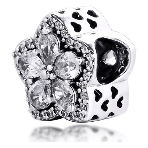 Charms fits for Necklaces Bracelets Sparkling Snowflake Pave Beads 100% 925 Sterling-Silver-Jewelry Free Shipping
