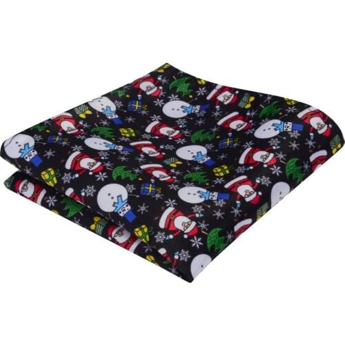 Ricnais Silk 25cm*25cm Handkerchief Yellow Red Chirstmas Tree Snowman Print Pocket Square For Men Coustomer Hanky Chirstmas Gift