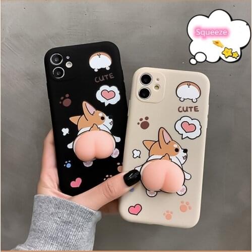 Cute Corgi Butt Soft Case for iPhone 12 Pro Max XR 7 8 Plus XS X Lovely Puppy Squeeze Toy Reliever Silicone Cover SE 2020 11 Pro
