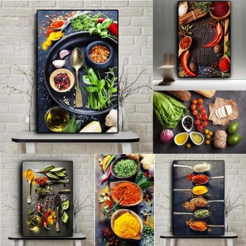 Morden Kitchen Vegetable Grains Spices Canvas Painting Posters and Colorful Prints Wall Art Picture Kitchen Living Room Decor