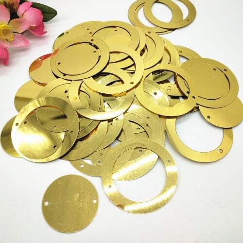 50g Light Gold 43mm Large Round Circle Sequins PVC Flat Paillette For Crafts 2pcs Set Spangles with Side Holes
