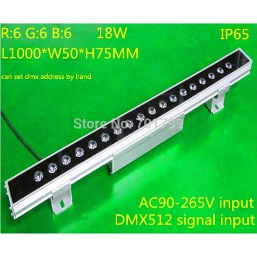 18*1W(6R6G6B) DMX512 RGB LED High Power Wall Washer;can set dmx address by hand;L1000*W54*H38MM