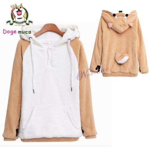 Harajuku Doge Muco Kawaii Japanese Anime Hoodie Women Sweatshirts With Ears Cute Winter Plush Lovely Muco ! Anime Hooded Hoodie