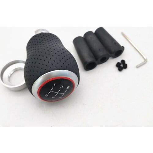 Universal 5 Speed Car Gear Shift Knob Metal Gear Black And Red Head Manual Shift Lever Knobs With 3 Adapters