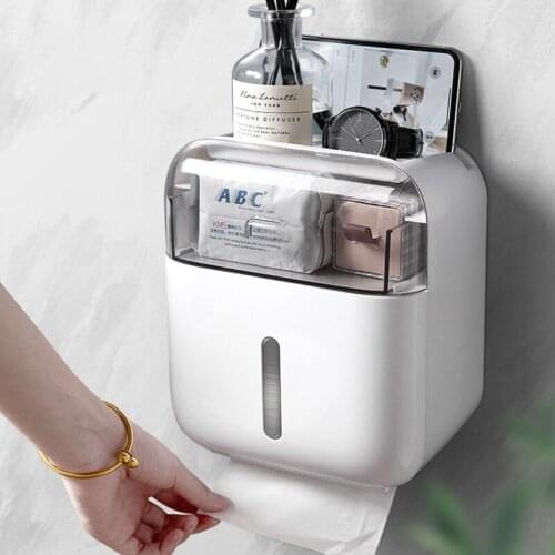 Bathroom Waterproof Wall-Mounted Toilet Paper Holder Roll Paper Tube Storage Rack Box Creative Paper Box Tissue Box Household