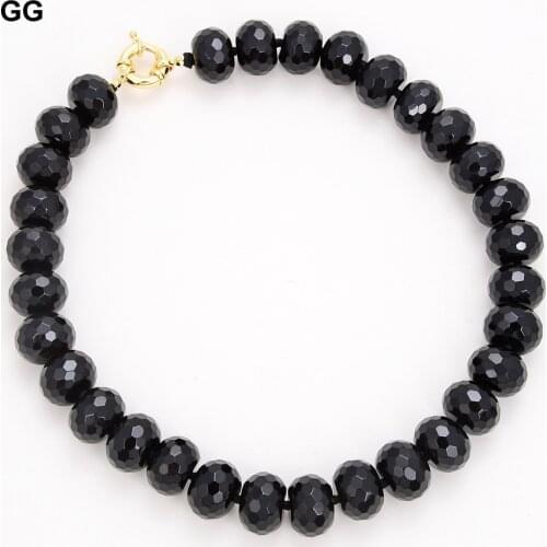 GuaiGuai Jewelry Natural 13x18MM Black Abacus shape Rondelle Faceted Onyx Gems Stone Necklace 18'' For Women