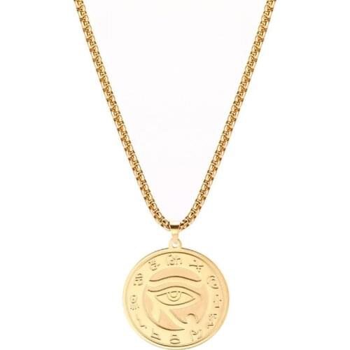 ZDM0022 Best selling 2020 design Stainless Steel Pendant Religious Egyptian Eye of Ra Horus Udjat Necklace couple jewelry