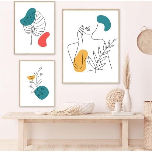 Women Silhouette Leaves Abstract Girl Portraits Illustration Posters Prints Minimalist Nordic Canvas Painting Picture Decor
