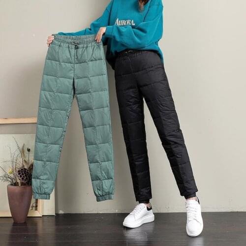 High-waist Womens Cotton Trousers Winter 2021 Plus size Light Warm Sweatpants Black pocket Female Elastic waist Casual Pants